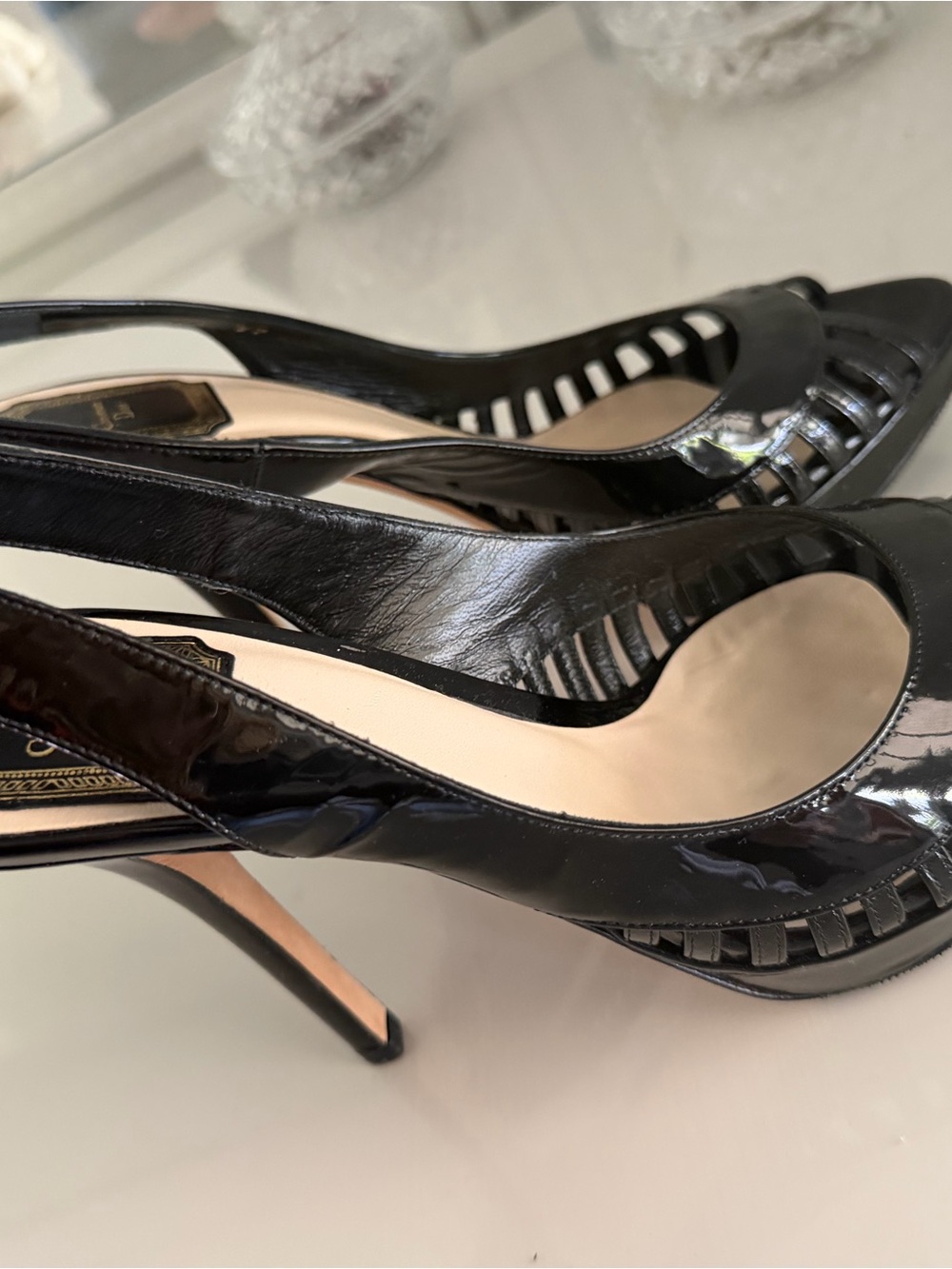 Dior Black Patent Open-Side Slingback Heels